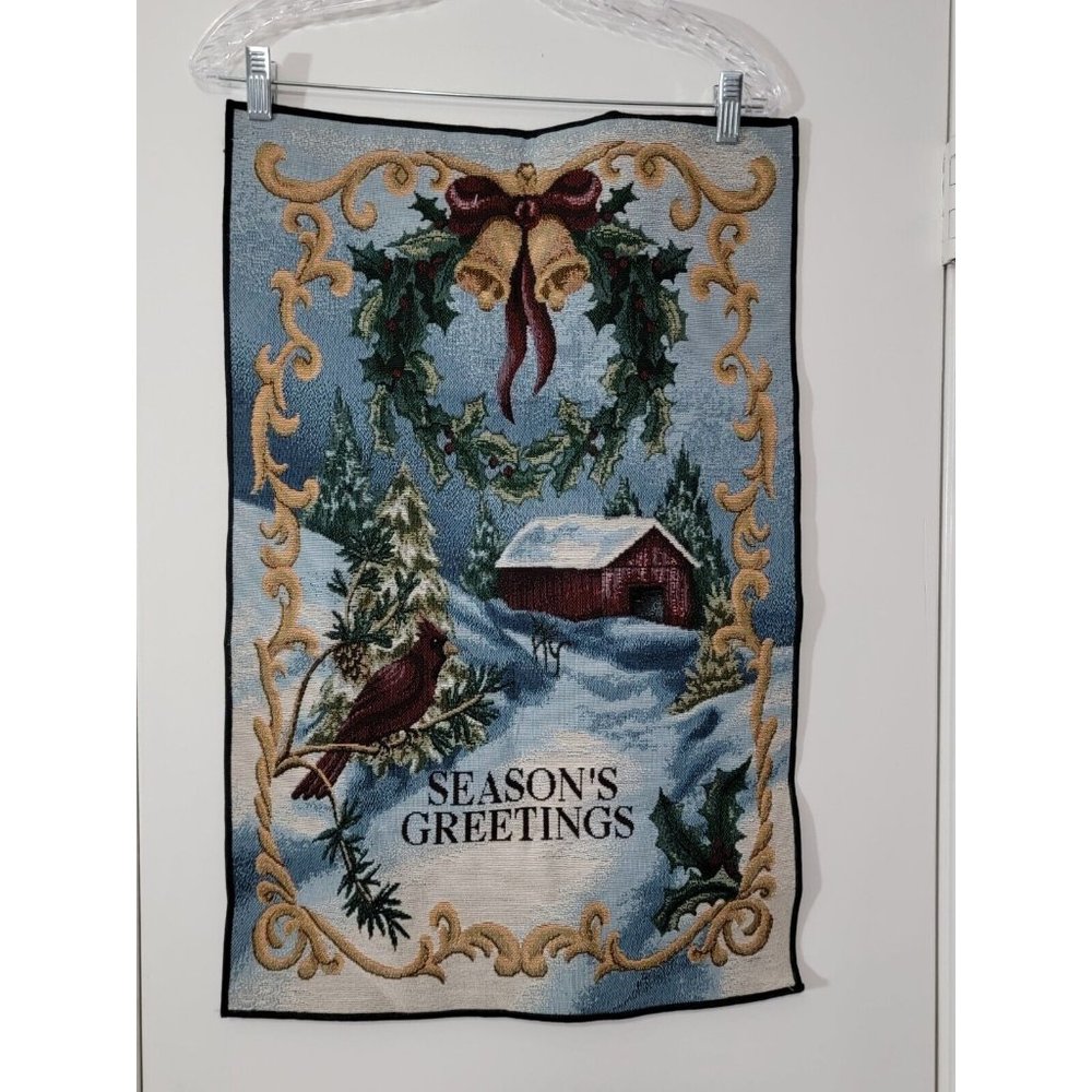 Manual Woodworkers and Weavers Wall Tapestry 26x17 season's‎ greetings Christmas